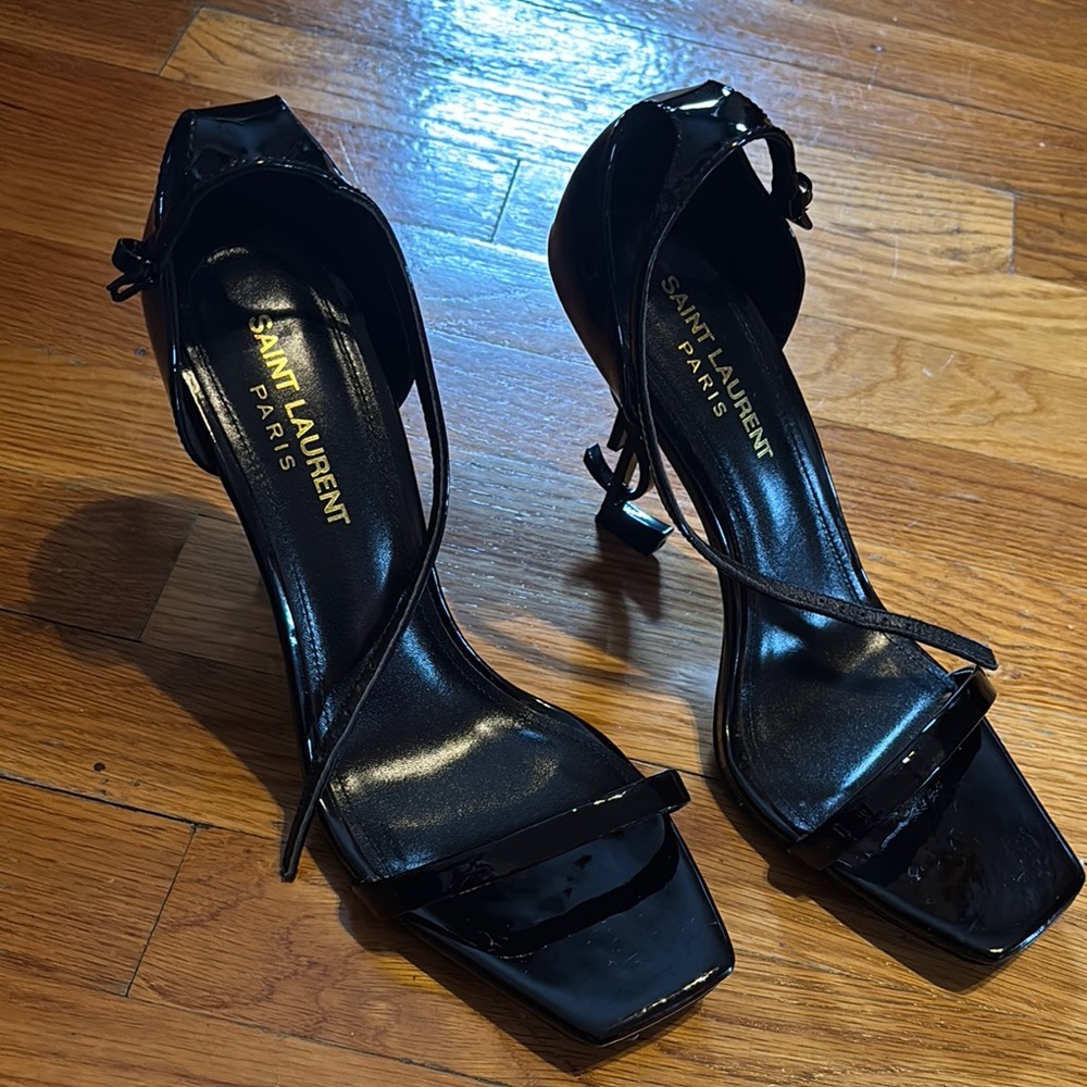 Saint Laurent Black Stiletto Heels with Strappy Design